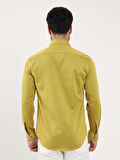 Dufy Koyu Sarı Erkek Slim Fit Düz Brent Yaka Uzun Kol Gömlek - 102499