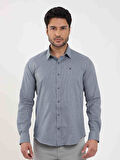 Dufy Mavi Erkek Slim Fit Desenli Brent Yaka Uzun Kol Gömlek - 102529