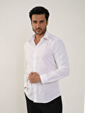 Dufy Beyaz Erkek Slim Fit Klasik Yaka Uzun Kol Gömlek - 103129