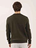 Dufy Haki Erkek Oversize Düz Pamuklu Bisiklet Yaka Sweatshirt - 103682