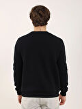 Dufy Lacivert Erkek Oversize Düz Pamuklu Bisiklet Yaka Sweatshirt - 103687
