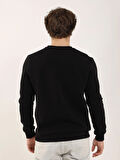 Dufy Siyah Erkek Oversize Düz Pamuklu Bisiklet Yaka Sweatshirt - 103697