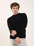 Dufy Siyah Erkek Oversize Düz Pamuklu Bisiklet Yaka Sweatshirt - 103697