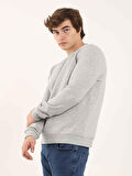 Dufy Gri Melanj Erkek Oversize Düz Pamuklu Bisiklet Yaka Sweatshirt - 103707