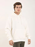 Dufy Ekru Erkek Oversize Düz Pamuklu Kapüşonlu Sweatshirt - 103712