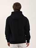 Dufy Lacivert Erkek Oversize Düz Pamuklu Kapüşonlu Sweatshirt - 103722