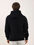 Dufy Lacivert Erkek Oversize Düz Pamuklu Kapüşonlu Sweatshirt - 103722