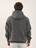 Dufy Antrasit Erkek Oversize Düz Pamuklu Kapüşonlu Sweatshirt - 103737