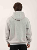 Dufy Gri Melanj Erkek Oversize Düz Pamuklu Kapüşonlu Sweatshirt - 103742