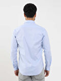 Dufy Mavi Erkek Slim Fit Düz Brent Düğmeli Yaka Uzun Kol Gömlek - 104329