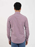 Dufy Kırmızı Erkek Slim Fit Puantiyeli Brent Düğmeli Yaka Uzun Kol Gömlek - 104344