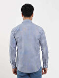 Dufy Mavi Erkek Slim Fit Puantiyeli Brent Düğmeli Yaka Uzun Kol Gömlek - 104354