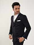 Dufy Lacivert Erkek Slim Fit Düz Kruvaze Yaka Takım Elbise - 104423