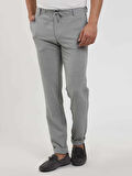 Dufy Gri Erkek Slim Fit Çizgili Gofre Desenli Pantolon - 104455