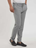 Dufy Gri Erkek Slim Fit Çizgili Gofre Desenli Pantolon - 104455