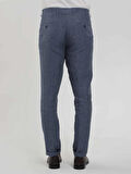 Dufy İndigo Erkek Slim Fit Çizgili Keten Pantolon - 104537