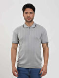 Dufy Gri Erkek Slim Fit Fitilli Fermuarlı Polo Yaka Kazak - 104621