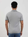 Dufy Gri Erkek Slim Fit Fitilli Fermuarlı Polo Yaka Kazak - 104621