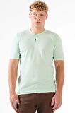 Su Yeşili Erkek Slim Fit Düz Düğmeli O Yaka Triko 