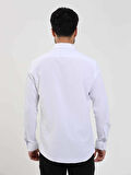 Dufy Beyaz Erkek Slim Fit Gofre Desenli Brent Yaka Uzun Kol Gömlek - 104795