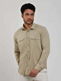 Dufy Bej Erkek Regular Fit Düz Klasik Yaka Uzun Kol Gömlek - 104845
