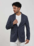Dufy Lacivert Erkek Slim Fit Çizgili Sivri Yaka Ceket - 104442