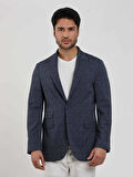Dufy Lacivert Erkek Slim Fit Çizgili Sivri Yaka Ceket - 104442
