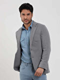 Dufy Gri Erkek Slim Fit Balıksırtı Desenli Mono Yaka Ceket - 104447
