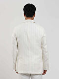 Dufy Ekru Erkek Regular Fit Çizgili Sivri Yaka Keten Ceket - 104438