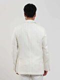 Dufy Ekru Erkek Regular Fit Çizgili Sivri Yaka Keten Ceket - 104438