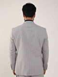 Dufy Gri Erkek Slim Fit Çizgili Kruvaze Yaka Takım Elbise - 104422