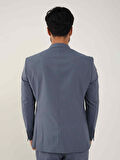 Dufy Mavi Erkek Slim Fit Çizgili Kruvaze Yaka Takım Elbise - 104426