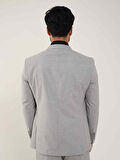 Dufy Gri Erkek Slim Fit Çizgili Kruvaze Yaka Takım Elbise - 104427