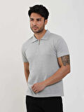 Dufy Gri Erkek Slim Fit Baklava Desenli Polo Yaka Tshirt - 105324