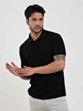 Dufy Siyah Erkek Slim Fit Düz Polo Yaka Tshirt - 105121