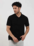 Dufy Siyah Erkek Slim Fit Düz Polo Yaka Tshirt - 105121