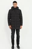 Siyah Slim Fit Şişme Kapüşonlu Erkek Mont