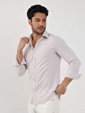 Dufy Bej Erkek Slim Fit Çizgili Klasik Yaka Uzun Kol Gömlek - 107438