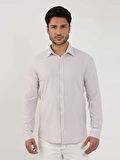 Dufy Bej Erkek Slim Fit Çizgili Klasik Yaka Uzun Kol Gömlek - 107438