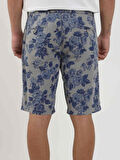 Dufy Açık Gri Erkek Slim Fit Çiçek Desenli Short - 107695