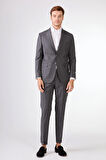 Gri Düz Renk Yünlü Slim Fit Erkek Takım Elbise 