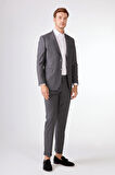 Gri Düz Renk Yünlü Slim Fit Erkek Takım Elbise 
