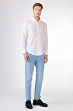 Beyaz Keten Düz Renk Regular Fit Erkek Gömlek