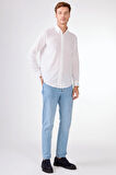 Beyaz Keten Düz Renk Regular Fit Erkek Gömlek
