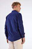 Açık Lacivert Fitilli Uzun Kol Regular Fit Erkek Gömlek 
