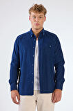 Açık Lacivert Fitilli Uzun Kol Regular Fit Erkek Gömlek 