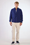 Açık Lacivert Fitilli Uzun Kol Regular Fit Erkek Gömlek 