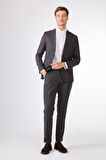 Gri   Balıksırtı Erkek Takım Elbise - Slim Fit