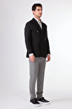 Siyah Kruvaze Slim Fit Erkek Ceket