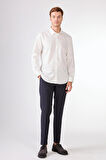 Kırık Beyaz  Düz Slim Fit Uzun Kol Erkek Gömlek 